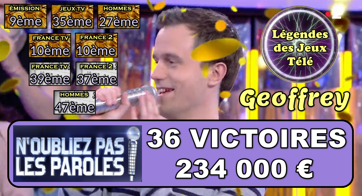 234 000 € en 36 victoires, 7 classements totalement inédits, où en est Geoffrey tous jeux TV confondus ?