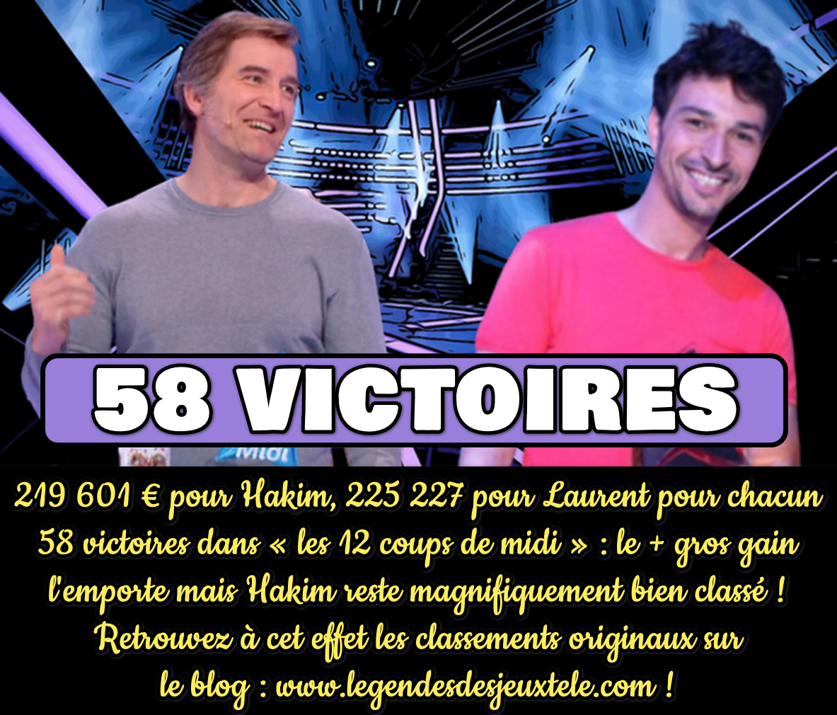 58 victoires et l’égalité avec Hakim pour Laurent des « douze coups de midi » ! Qui prend la tête ?