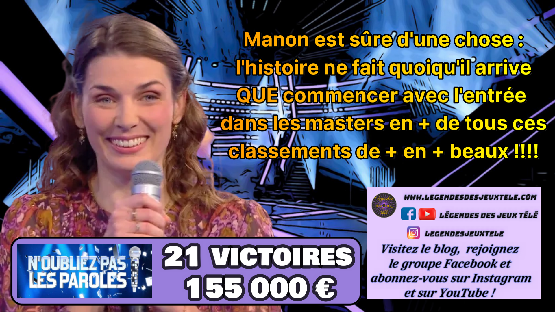 155 000 € et une autre nouvelle fantastique pour Manon de « n’oubliez pas les paroles » !!!!