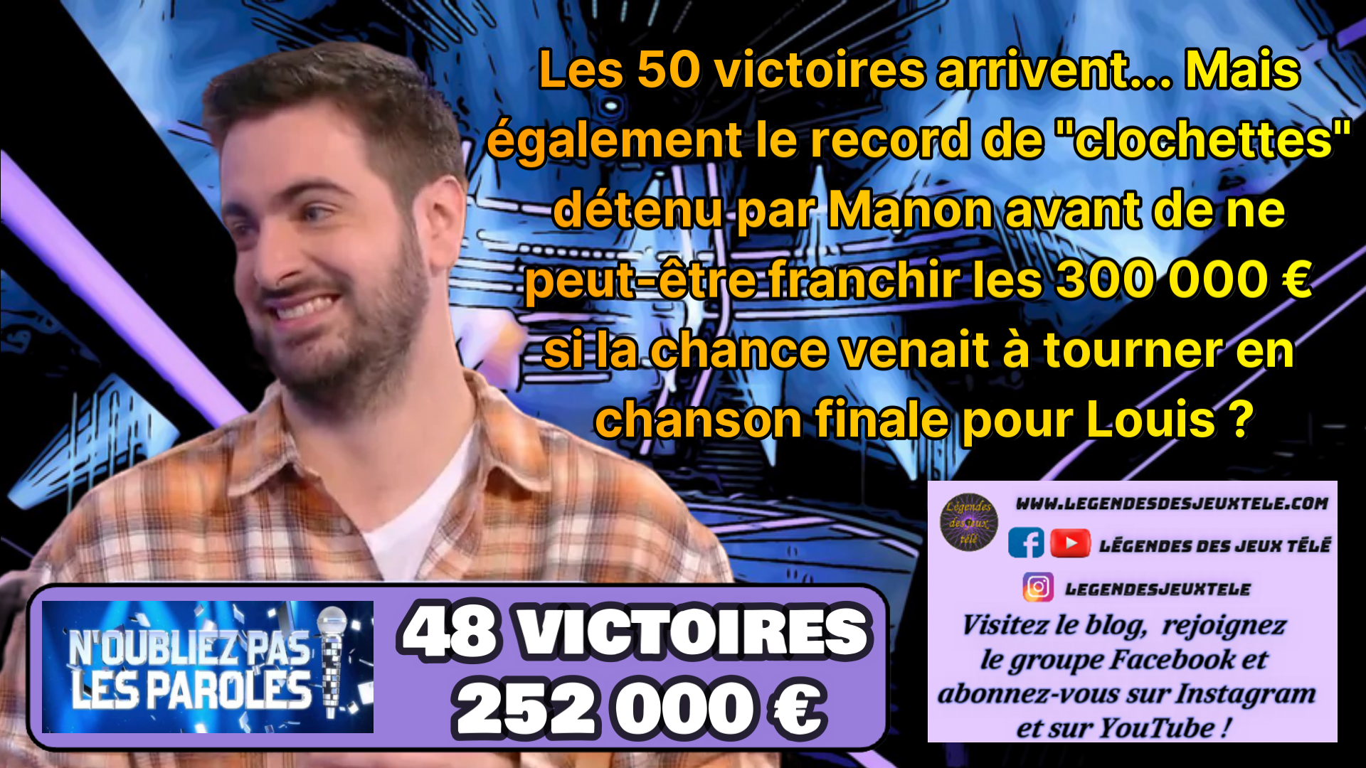 Louis va-t-il (déjà !?) battre l’un des records de Manon dès ce 28 février, franchir les 50 victoires et éventuellement frôler les 300 000 € dans « n’oubliez pas les paroles » ?