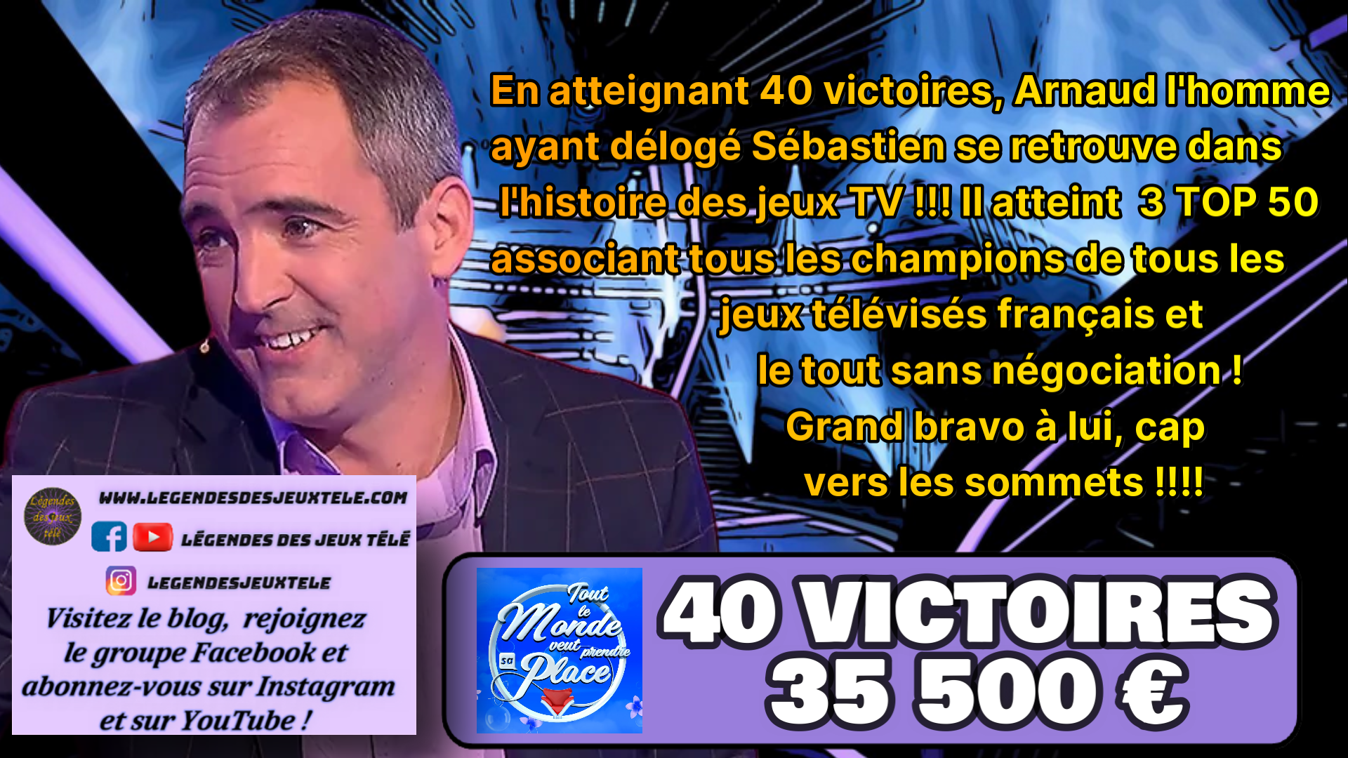 40ème victoire et tout un tas de belles nouvelles pour Arnaud dans « tout le monde veut prendre sa place » !!!